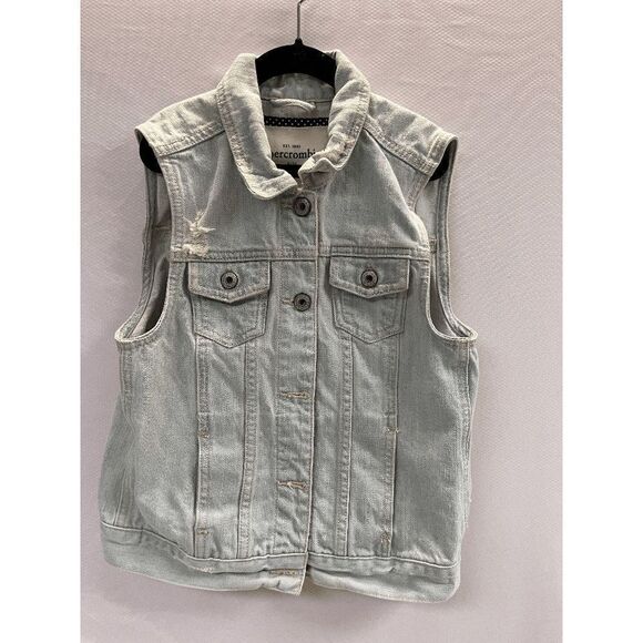 Abercrombie Kids Girls Casual Button Down Light Wash Denim Jean Vest Size XL - Picture 1 of 3